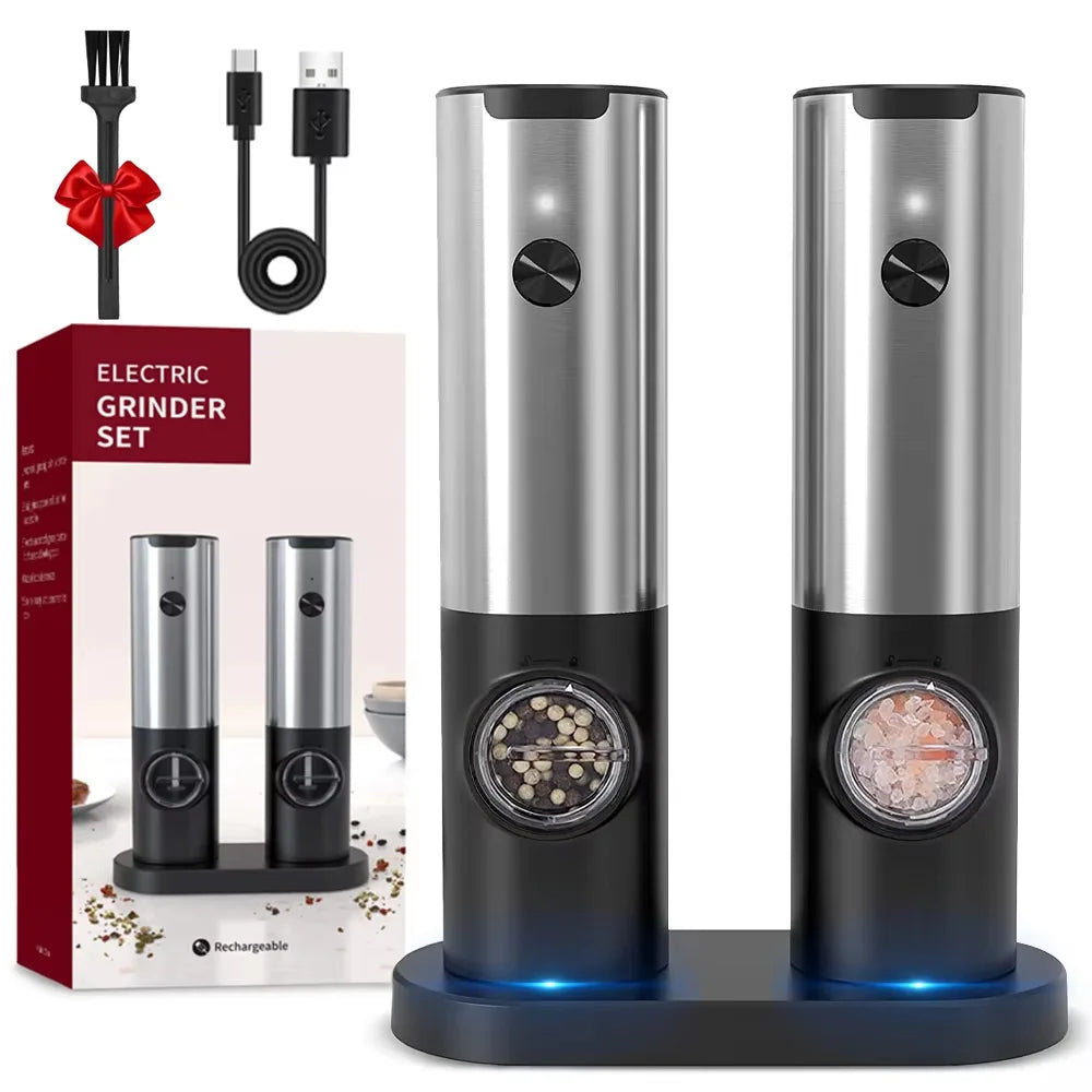 Automatic Salt & Pepper Grinder Set – Electric USB Rechargeable Spice Mills