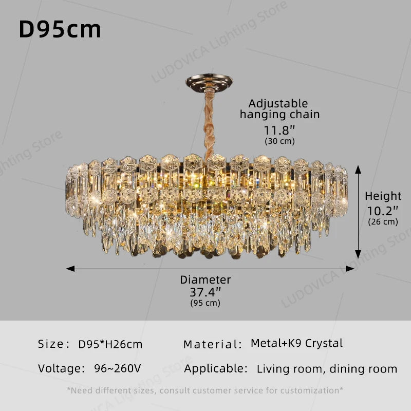 LUDOVICA Crystal LED Chandelier | Elegant Pendant Light for Bedroom & Dining