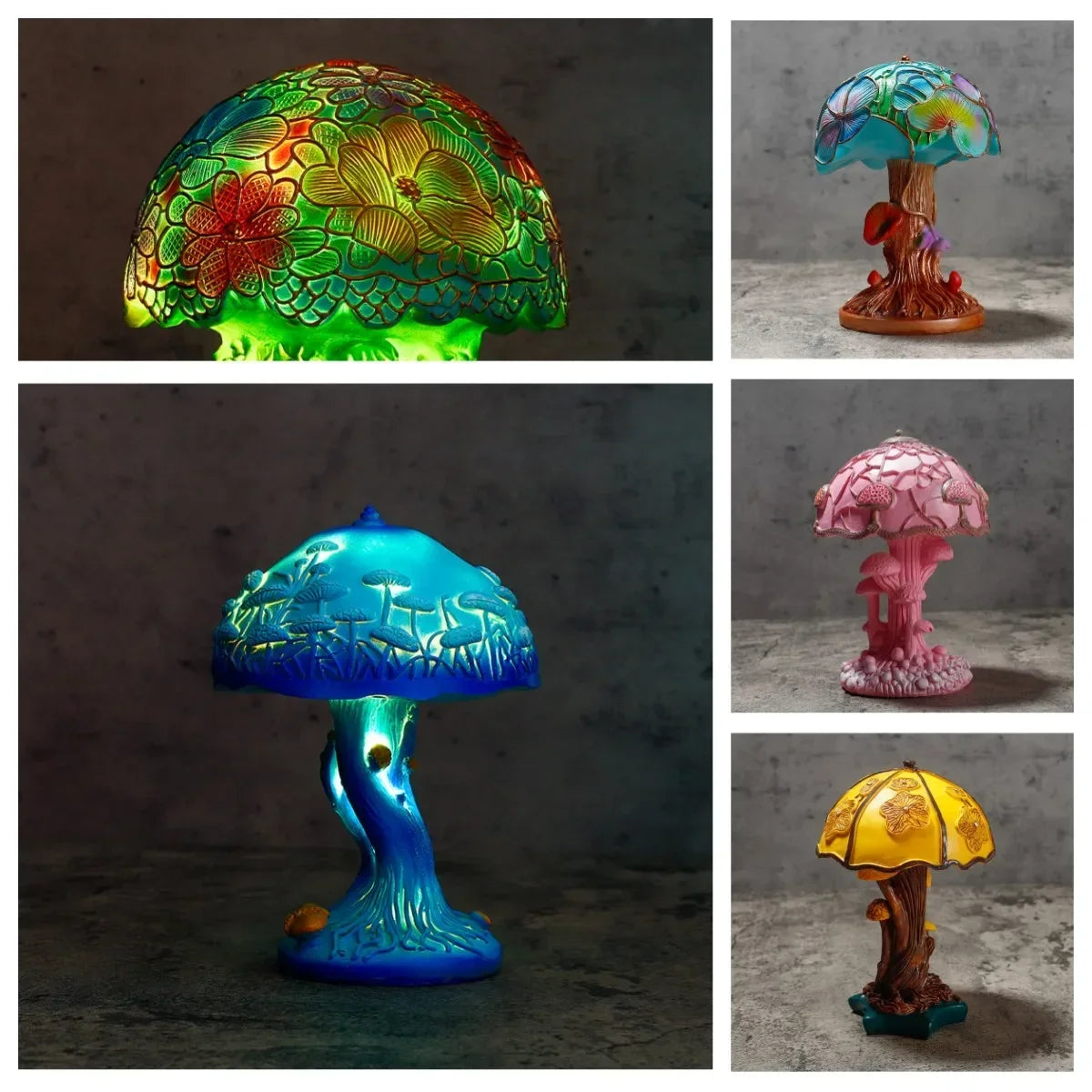Creative Stained Glass Mushroom Table Lamp | Colorful Atmosphere Bedside Light