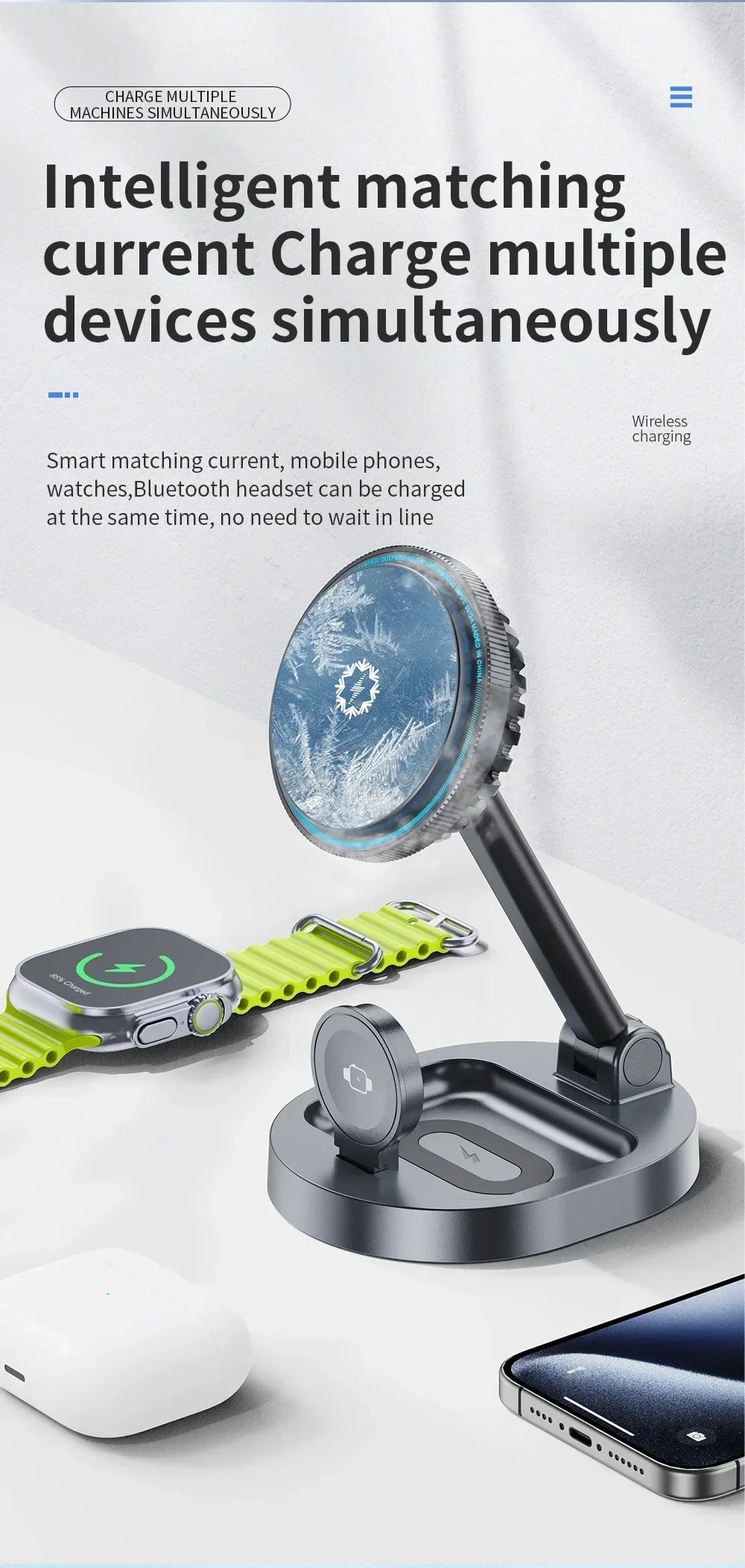 VIKEFON Magnetic Wireless Charger Stand + Phone Cooling Radiator (Apple Devices Only)