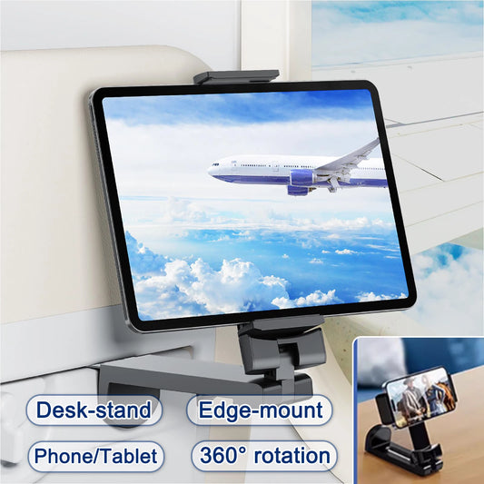 Portable Airplane Tablet Holder Stand – 360° Rotating Travel Desk Mount for 7–12” Tablets