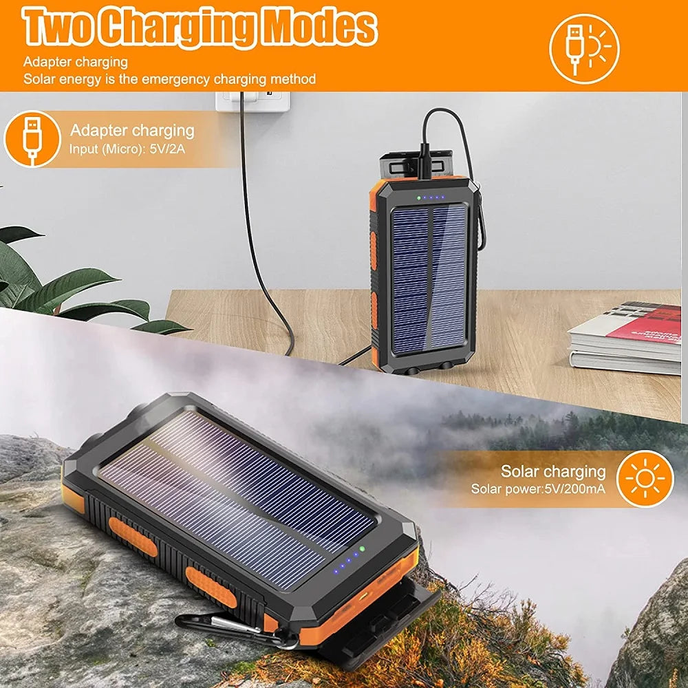 Solar Power Bank with LED Torch & Compass – Outdoor Emergency Charger (20W)