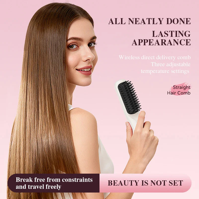 Mini Ionic Cordless Hair Straightener Comb – Portable Lightweight Styling Brush