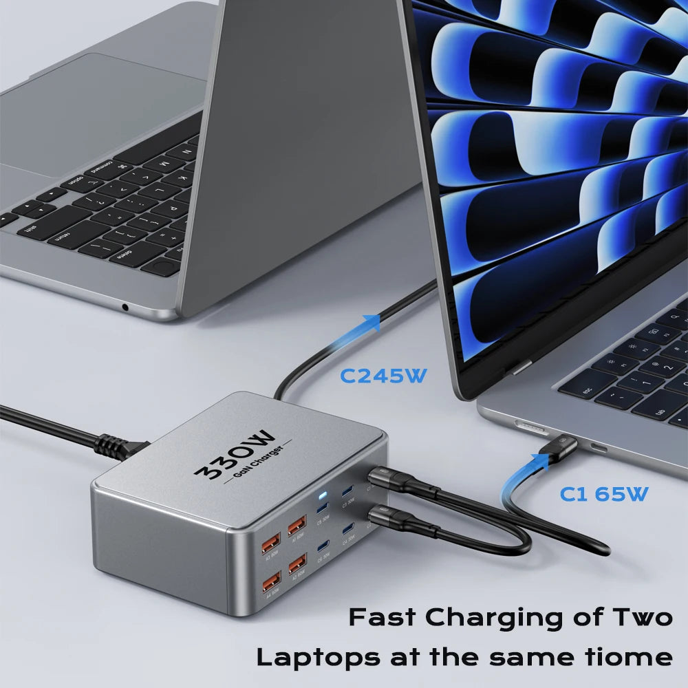 AS330W 330W GaN Desktop Charger – 10-Port USB-C & USB-A Fast Charging Station