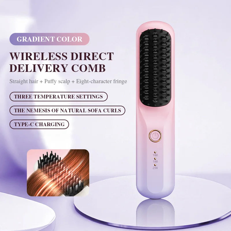 Mini Ionic Cordless Hair Straightener Comb – Portable Lightweight Styling Brush