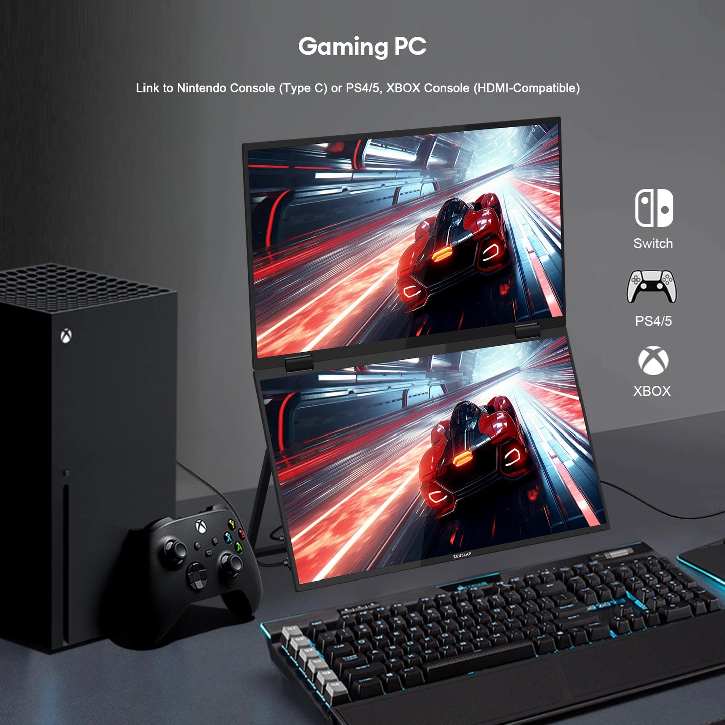 ZEUSLAP Z15W 15.6″ Dual Portable Monitor | FHD 1080P IPS | 100% sRGB | Thunderbolt/USB-C Foldable Screen