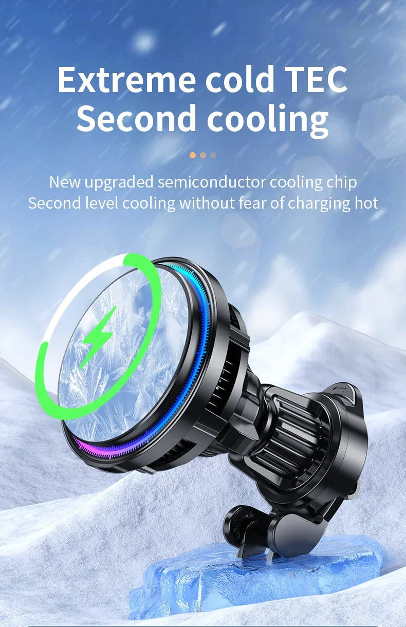 VIKEFON MagSafe Car Mount Charger 30W with Dual Cooling & LED Lights for iPhone