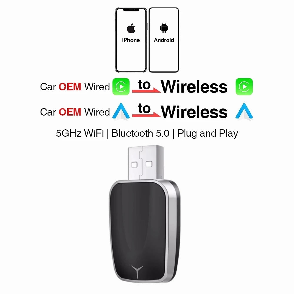 Wireless Android Auto & CarPlay Adapter – Wired to Wireless Smart Box USB Plug & Play with WiFi Auto Connect