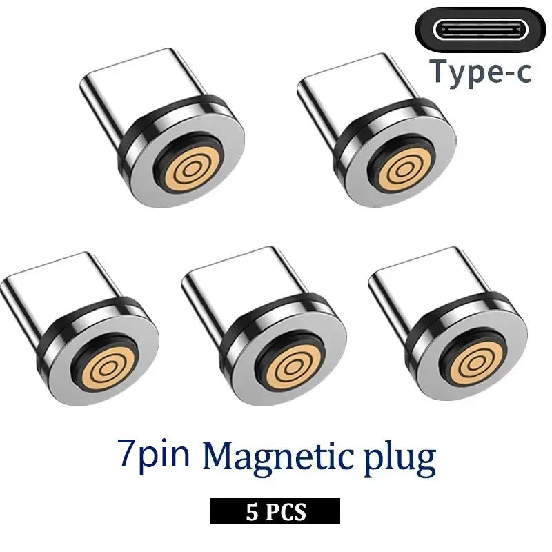 5PCS Magnetic Cable Plug Set – 7-Pin Fast Charging Adapter Tips (Lightning / Type-C / Micro USB)