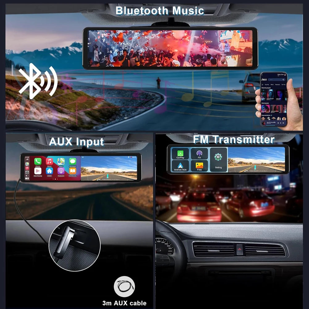 11.26” 4K Rearview Mirror DVR | CarPlay, Android Auto, GPS Ready