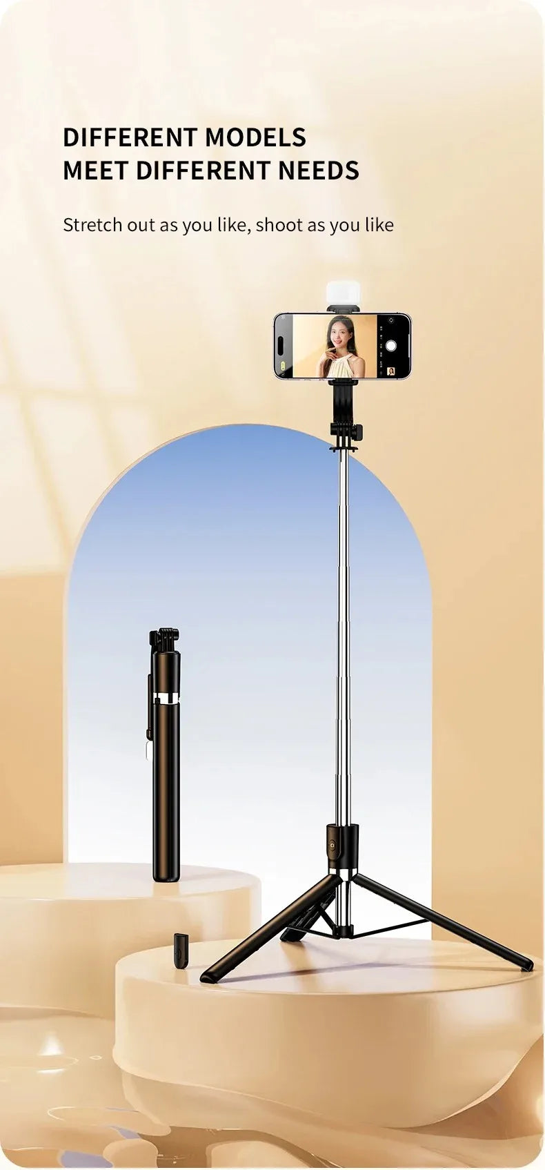 Ultra-Long 1.7m Bluetooth Selfie Stick Tripod – Stainless Steel