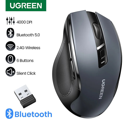 UGREEN MU006 Wireless Mouse – Bluetooth 5.0 & 2.4G, 4000 DPI, Silent Ergonomi