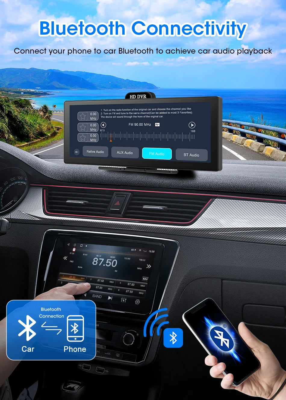Srnubi 11.26" Portable 4K Car Dash Camera Dual Lens with IPS Touchscreen, Parking Monitor & ADAS