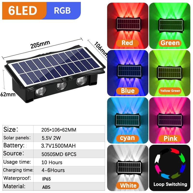 CHENBEN Solar LED Wall Light | IP65 Waterproof Outdoor Wall Lamp, Warm/RGB