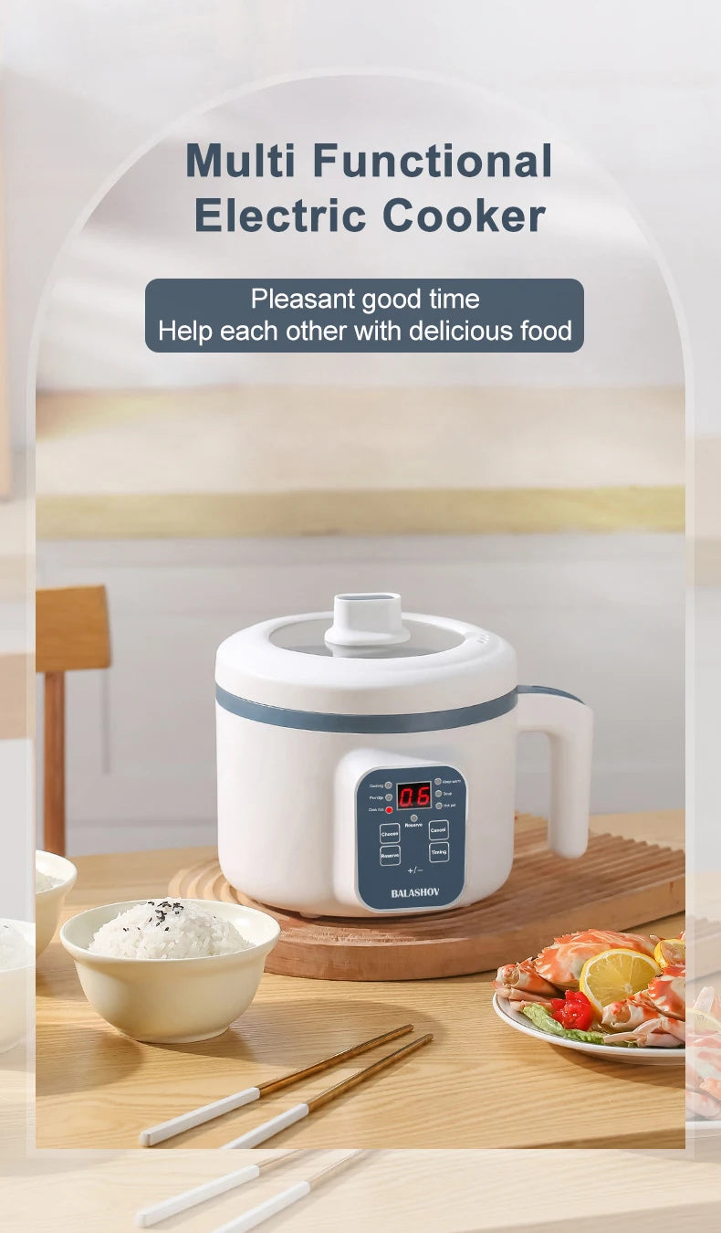 BALASHOV Compact Electric Rice Cooker 1.7L – Non-Stick Inner Pot, Steaming Basket Included