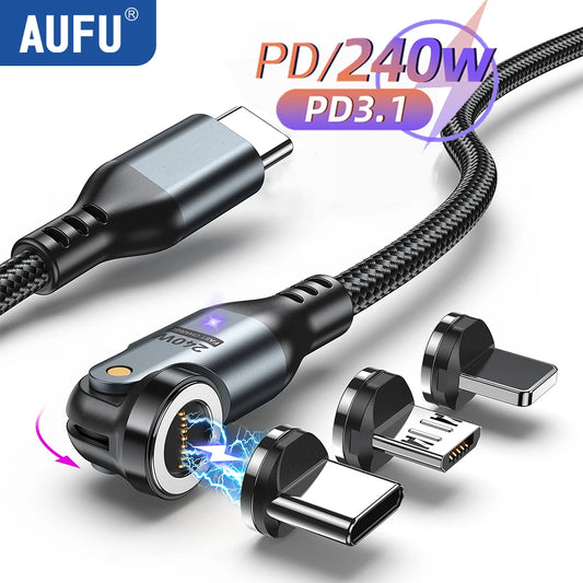 240W PD Magnetic Charging Cable – 48V 5A USB-C for Laptops, Phones & Tablets