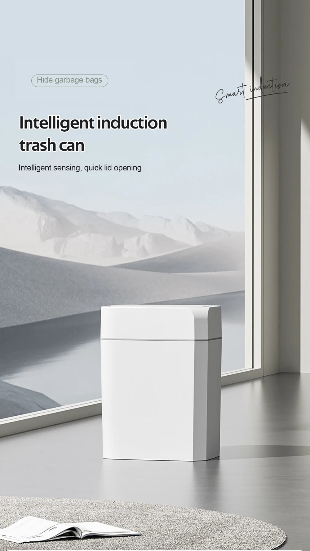 Smart Sensor Trash Can – Dual Induction Wave & Knee Open Bin (12L / 16L)