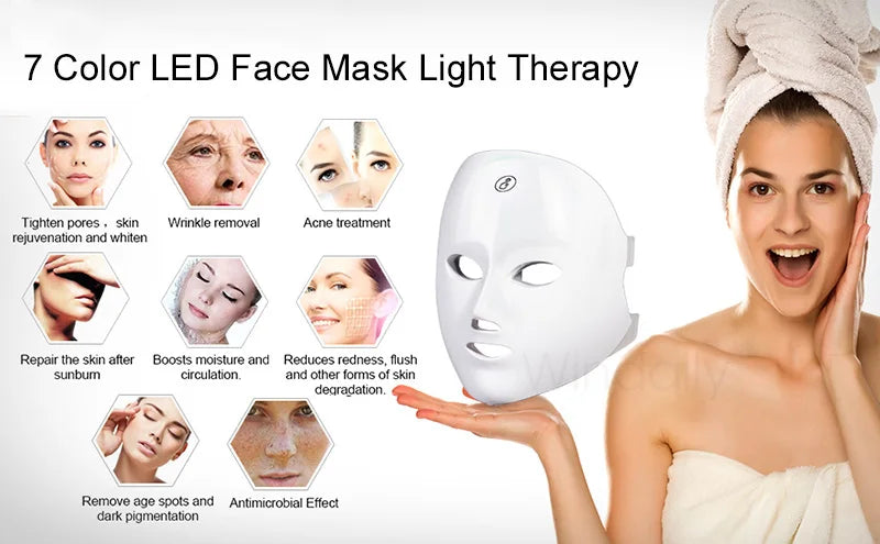 Windaily LED Face Mask with 7 Light Modes – Wireless USB Charging Beauty Therapy