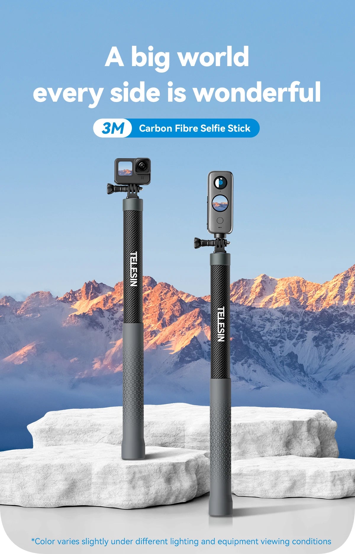 Carbon Fiber Selfie Stick 3m – Lightweight Extendable Pole for GoPro & Action Cameras