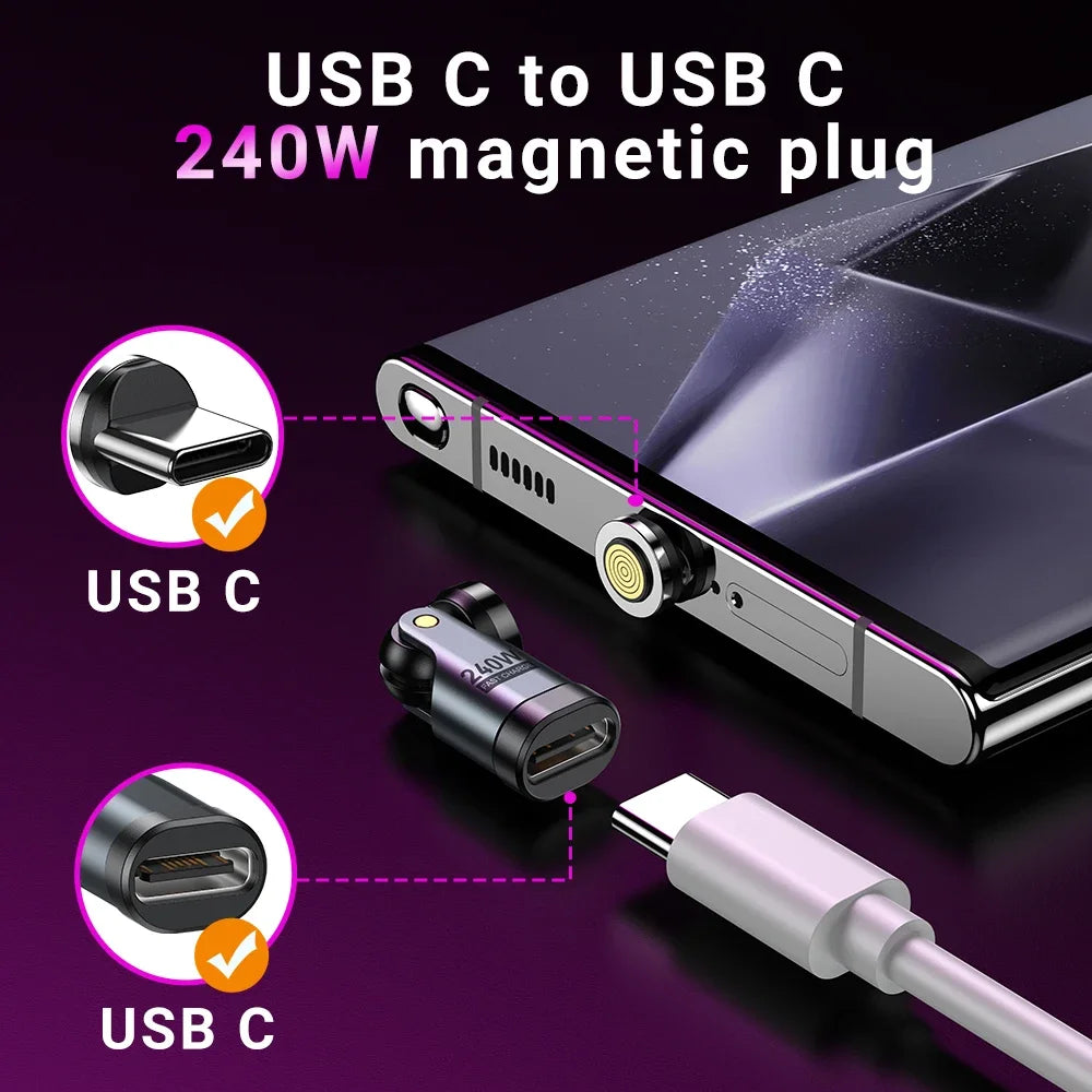 Magnetic Type-C Adapter 9-Pin | PD 240W Fast Charge & Data Transmission