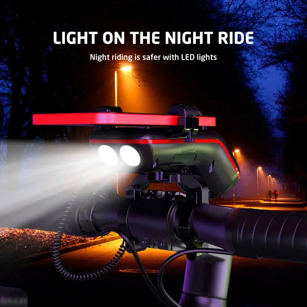 UPPEL M208 4-in-1 Bike Phone Mount with Bluetooth Speaker, LED Headlight & Horn – 5000mAh Rechargeable Handlebar Holder