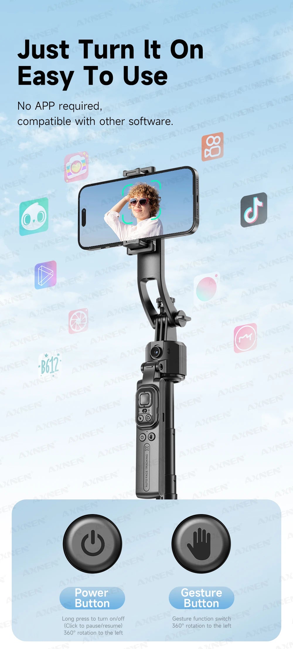 AI Face Tracking Selfie Stick Tripod – 1.63m Smart Quadrapod
