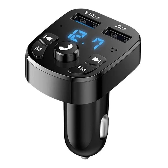 Bluetooth 5.0 Car FM Transmitter with Dual USB Fast Charging, Hands-Free Calls & LED Voltage Display (12V–24V)