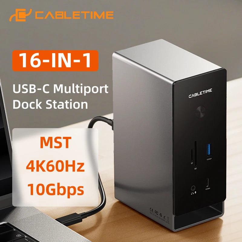 16-in-1 USB-C & USB-A Docking Station – HDMI VGA RJ45 Card Reader Hub for Laptop & Steam Deck