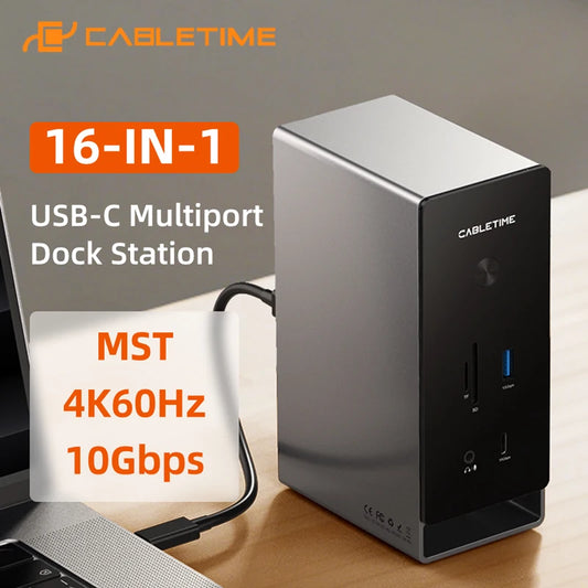 16-in-1 USB-C & USB-A Docking Station – HDMI VGA RJ45 Card Reader Hub for Laptop & Steam Deck
