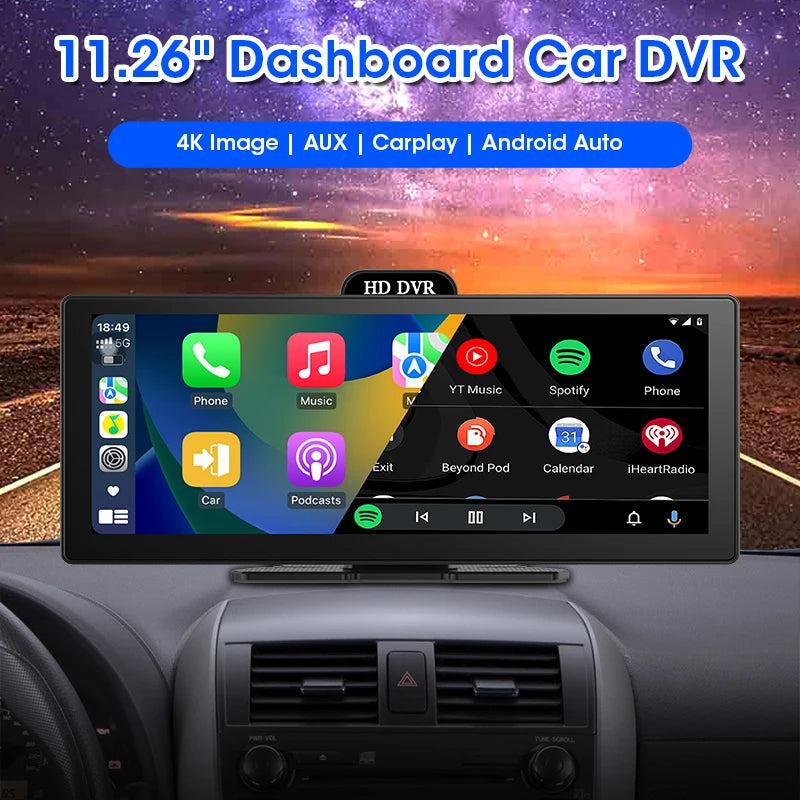 Srnubi 11.26" Portable 4K Car Dash Camera Dual Lens with IPS Touchscreen, Parking Monitor & ADAS