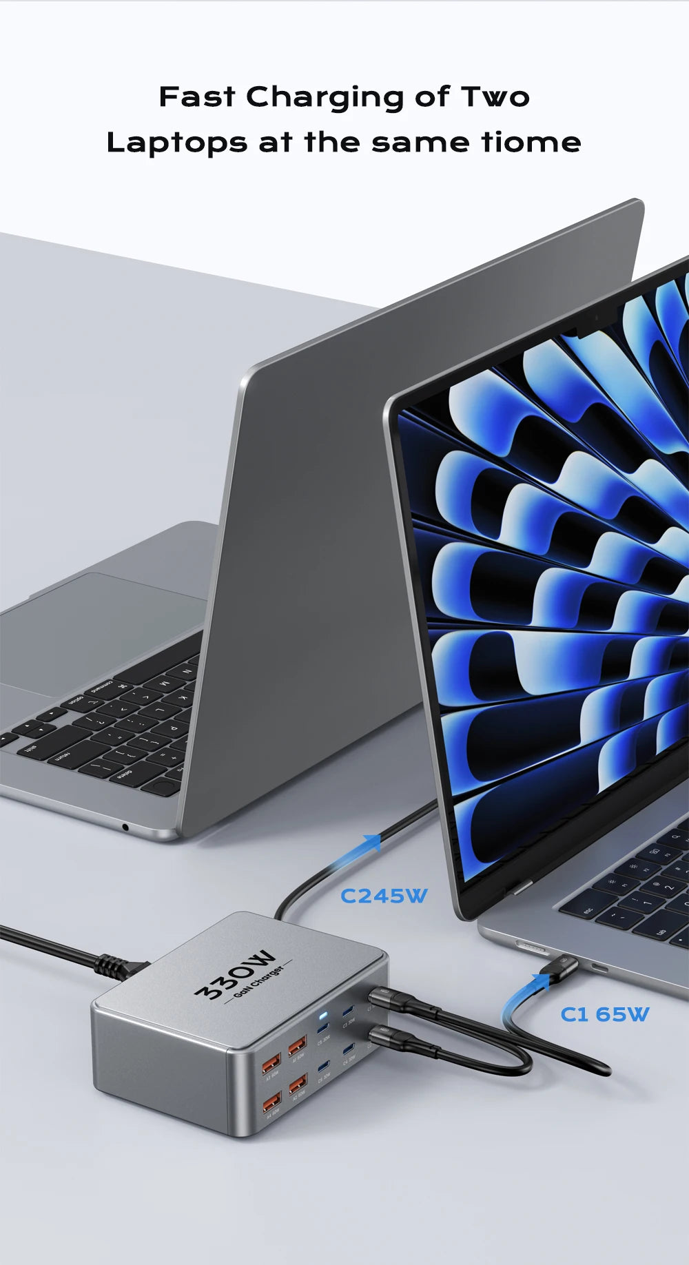 AS330W 330W GaN Desktop Charger – 10-Port USB-C & USB-A Fast Charging Station