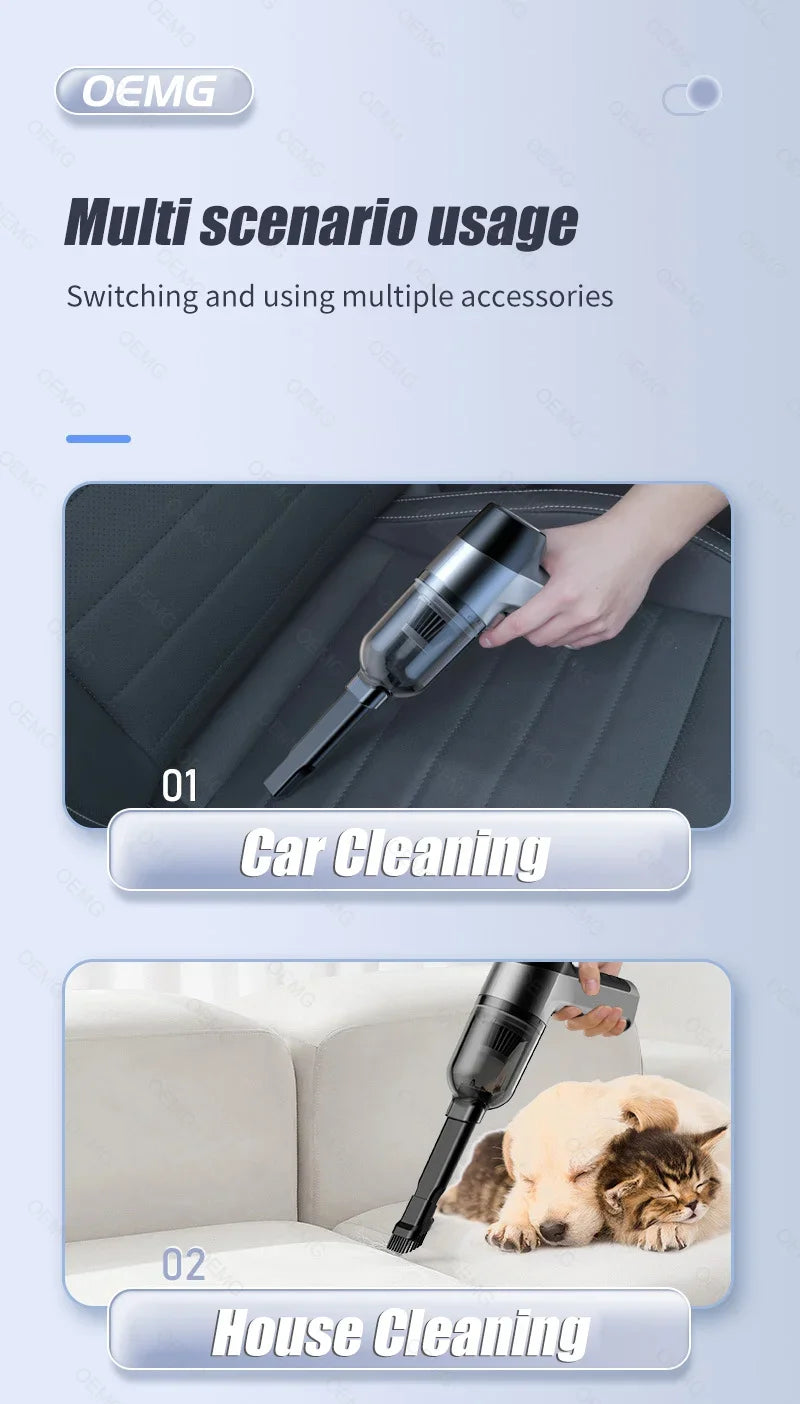 CENRR Handheld Vehicle Vacuum Cleaner – Brushless Motor, Multi-Nozzle Car & Home Cleaner