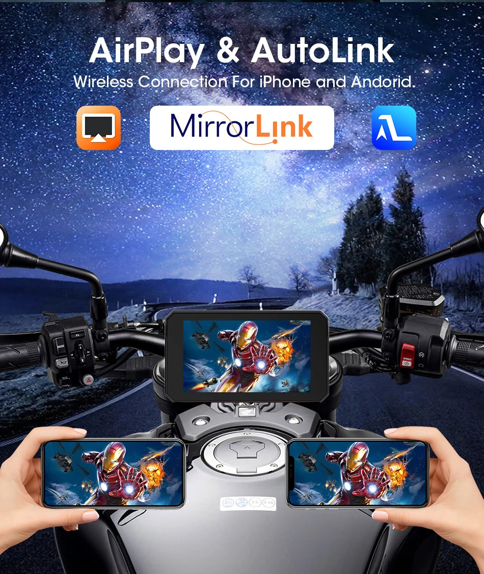 Jansite 5” IPX7 Motorcycle / Car Smart Display – Wireless CarPlay, Android Auto & MirrorLink