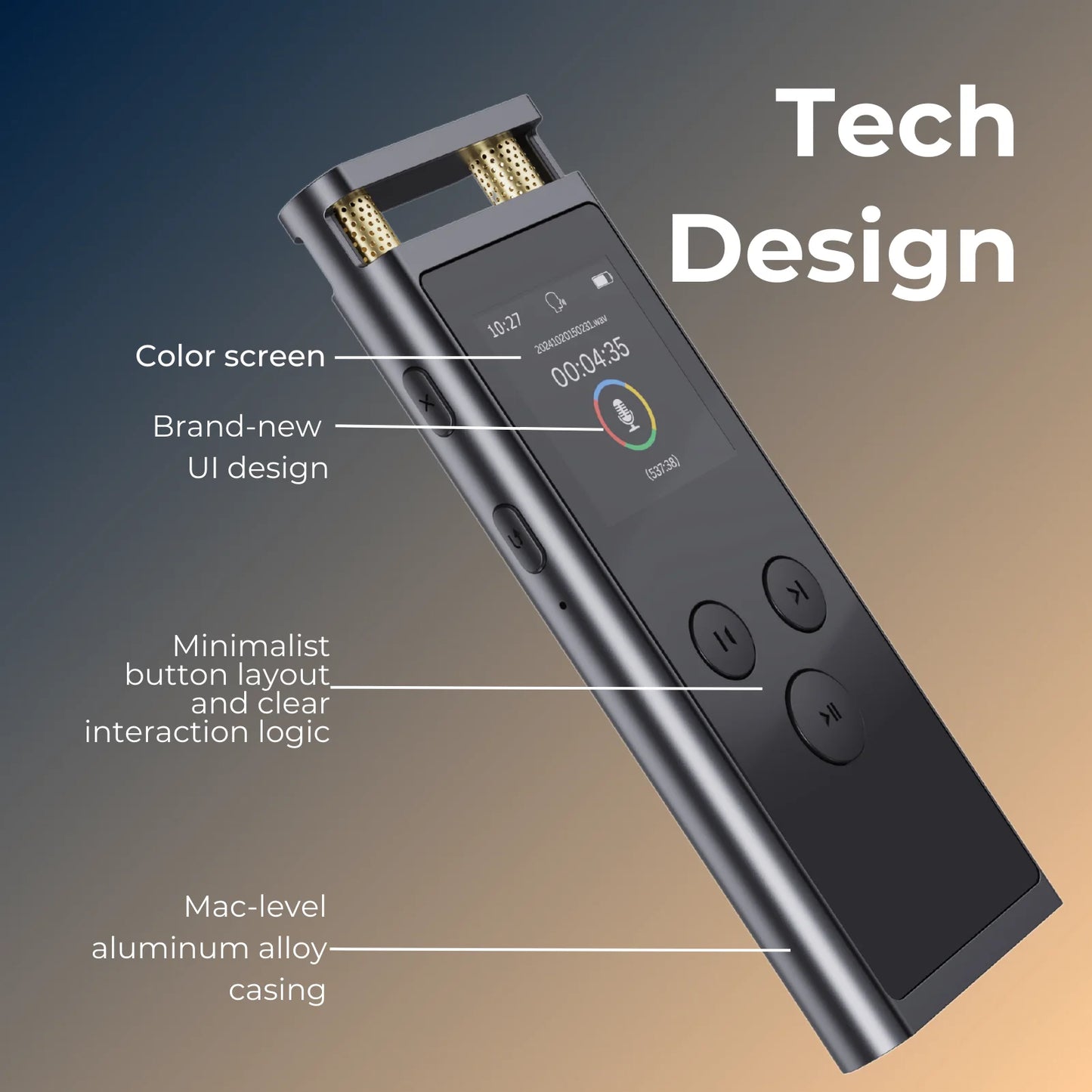 AI Voice Recorder 64GB – 30H Battery, WAV Audio, App-Powered Transcription