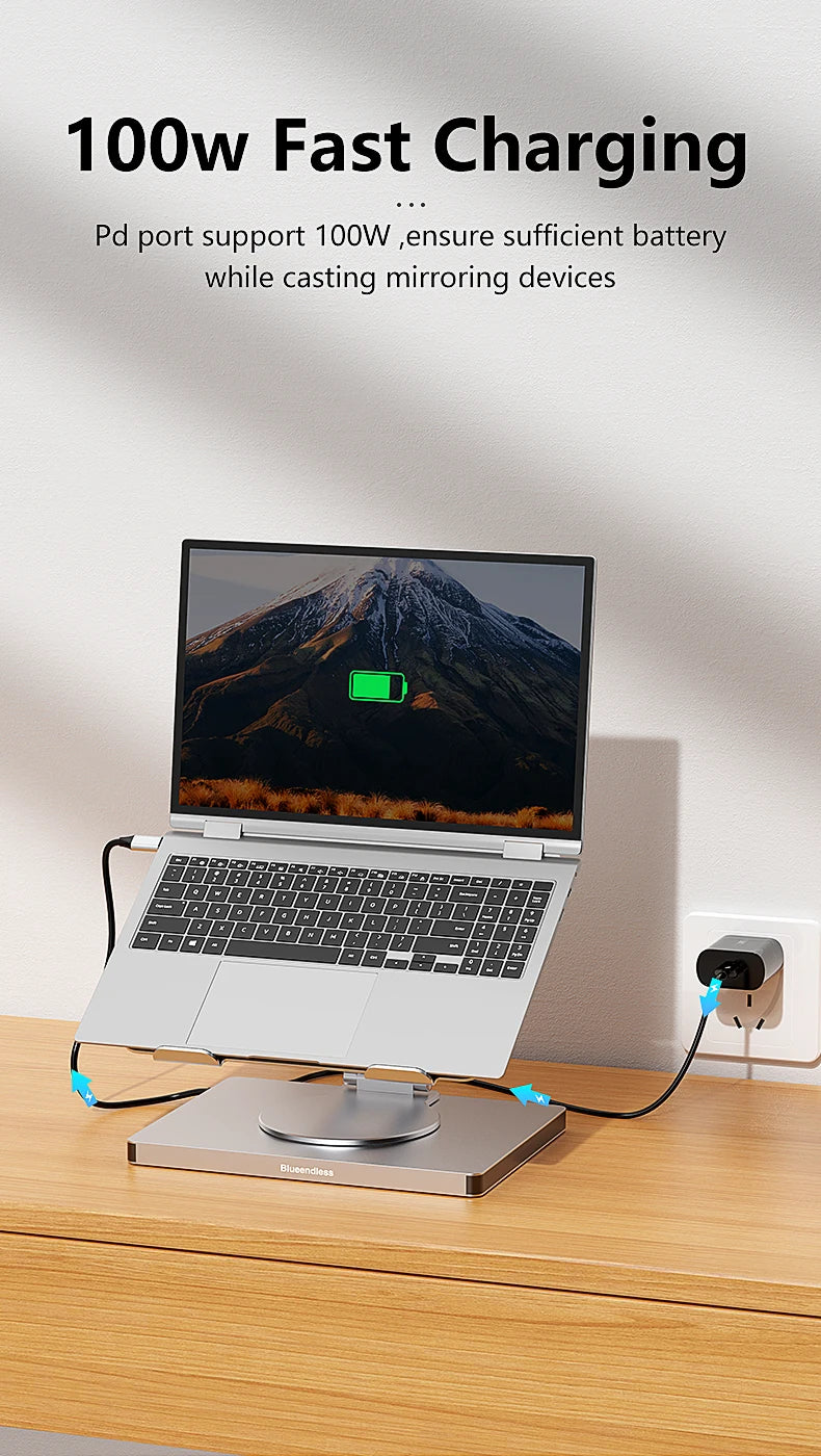 Aluminum Laptop Stand Hub 10-in-1 – USB-C Dock with 4K@60Hz HDMI, SD/TF & RJ45