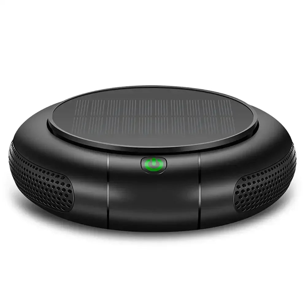 Solar USB Car Air Purifier with Ozone & Negative Ion Deodorization – Dual HEPA Purification (360° Clean Air)