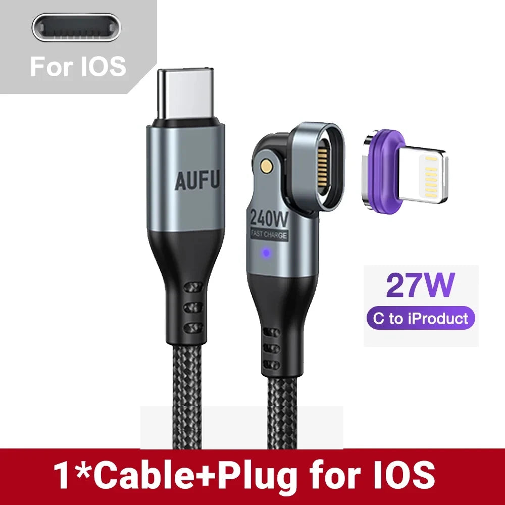 240W PD Magnetic Type-C to Type-C Cable – 16-Pin Fast Charge for Laptops & Phones