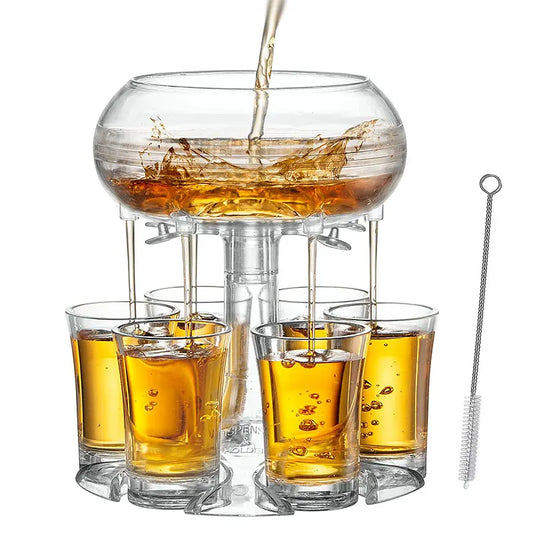 PGY 6-Shot Glass Drink Dispenser & Holder – Party Liquor Pourer Set with Glasses for Shots & Games