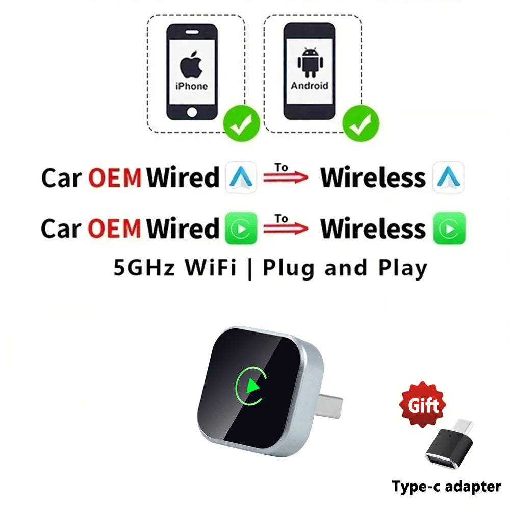 EKIY Wireless CarPlay & Android Auto Adapter – 2-in-1 Wired-to-Wireless USB Smart Dongle with OTA Updates