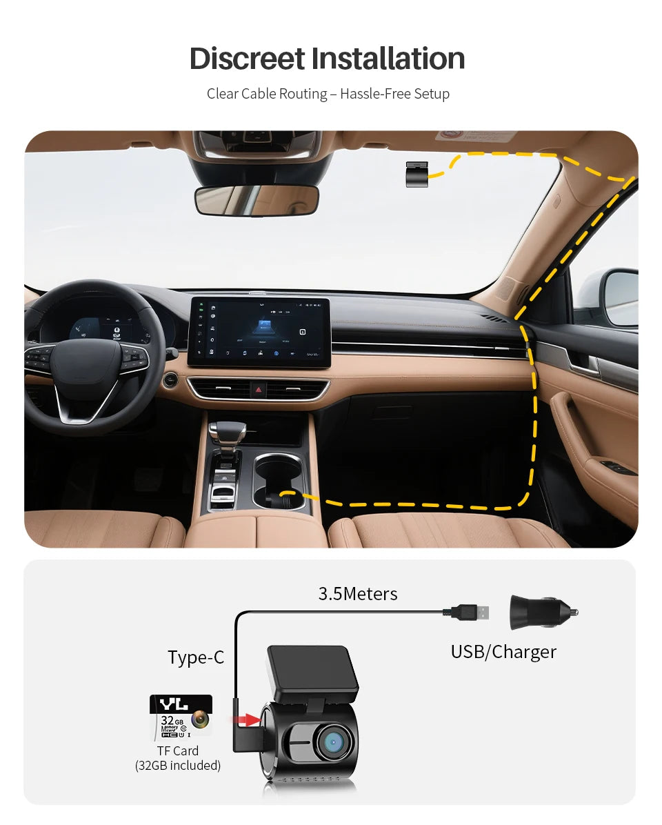 KAWA MINI3 Gen2 2K Dash Cam – Hidden WiFi Car DVR with Voice Control & Night Vision