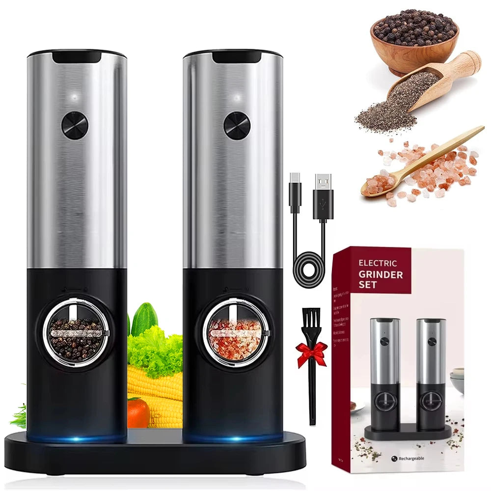 Automatic Salt & Pepper Grinder Set – Electric USB Rechargeable Spice Mills