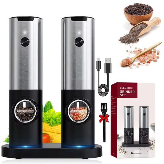 Automatic Salt & Pepper Grinder Set – Electric USB Rechargeable Spice Mills