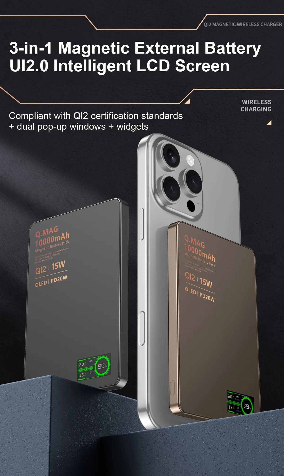 Magnetic Wireless Power Bank 5000/10000mAh – 3-in-1 Fast Charger with Digital Display