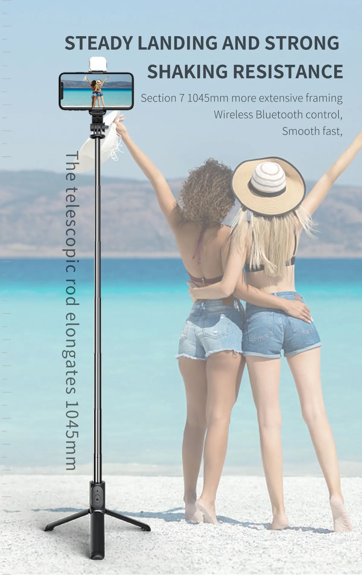 Stainless Steel Bluetooth Selfie Stick Tripod for Smartphones (Q02s)