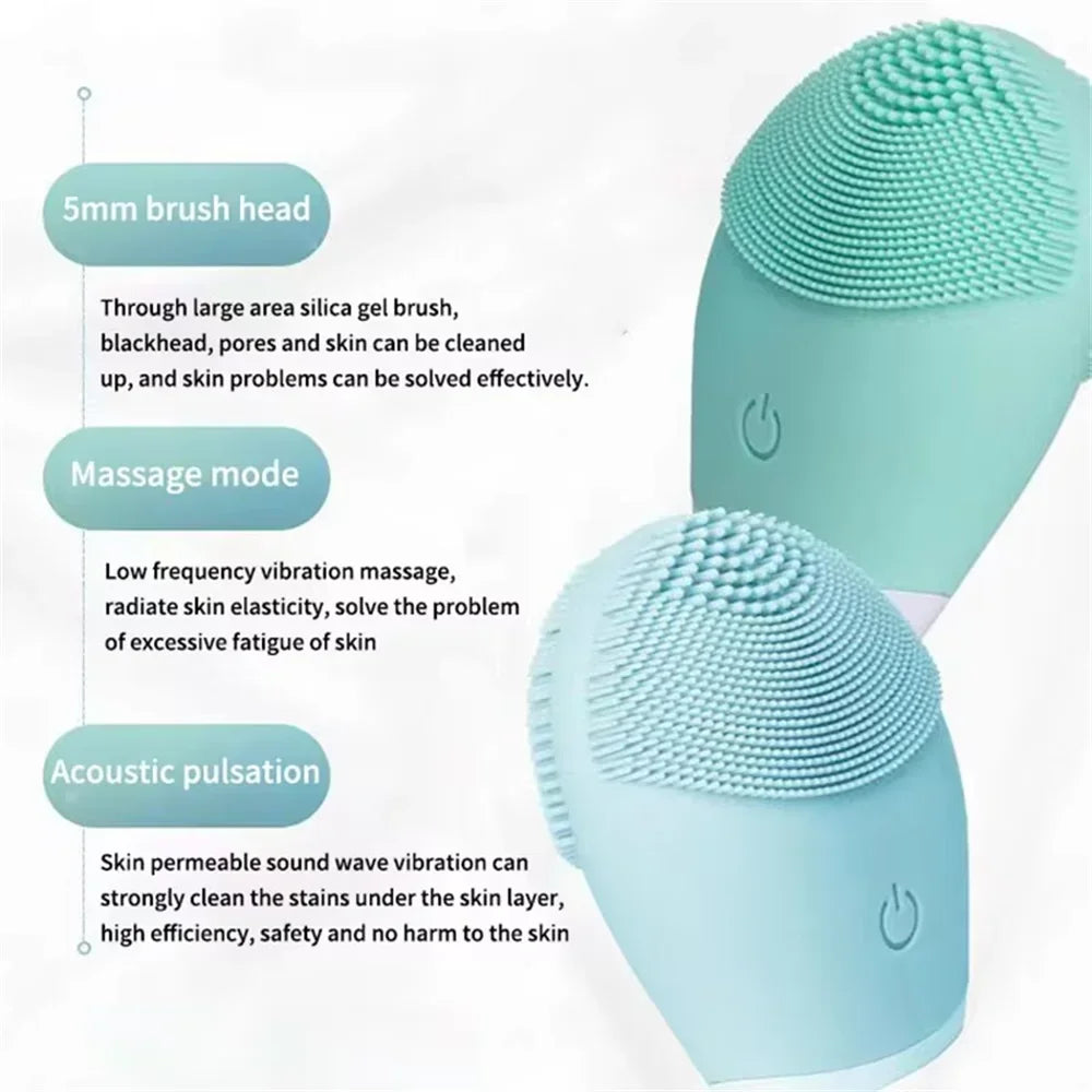 Electric Silicone Facial Cleansing Brush – High-Frequency Vibration Deep Clean & Massage Tool