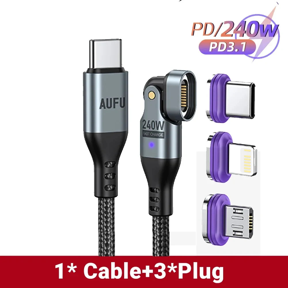 240W PD Magnetic Type-C to Type-C Cable – 16-Pin Fast Charge for Laptops & Phones