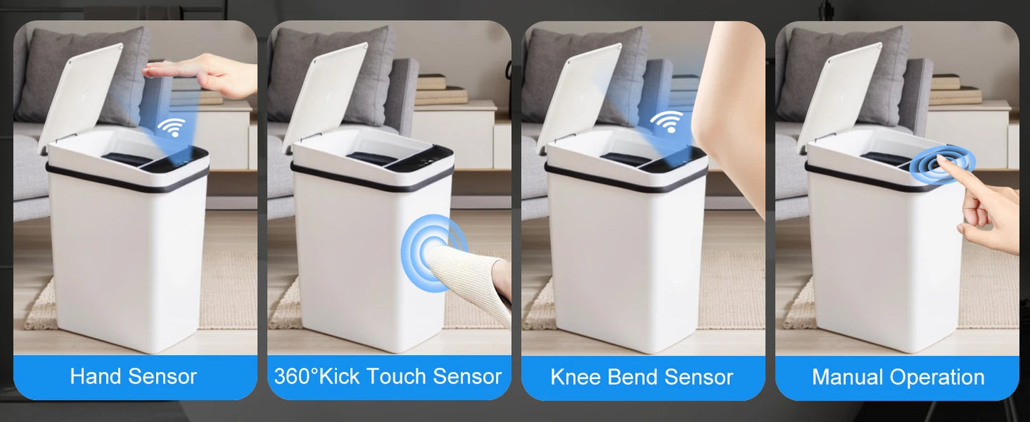 Hands-Free Induction Trash Bin – Rectangular Standing Waste Can for Home & Office