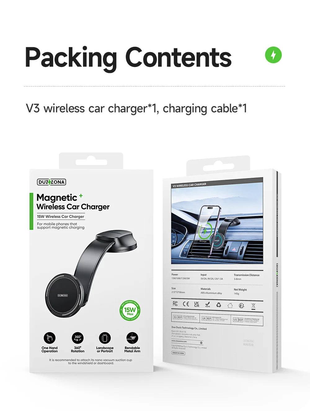 15W Magnetic Car Charger with Type-C Cable for iPhone