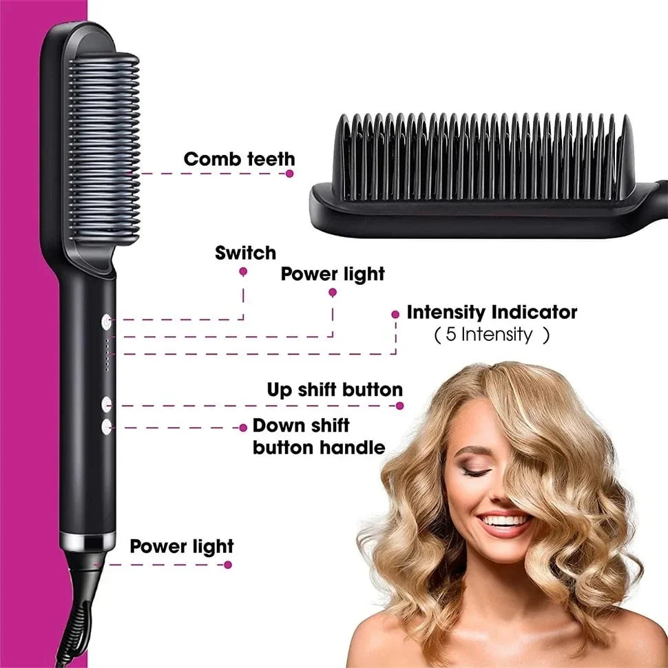 Thermostatic Hair Straightener Comb – 3-Minute Fast Styling Ionic Hot Brush