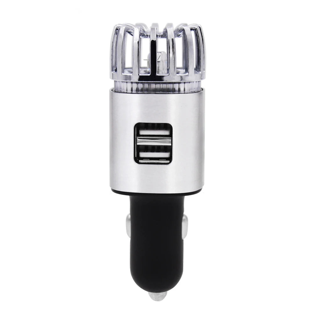 Mini Car Air Purifier with 5.6 Million Negative Ions & Dual USB Fast Charger – LED Oxygen Bar Freshener